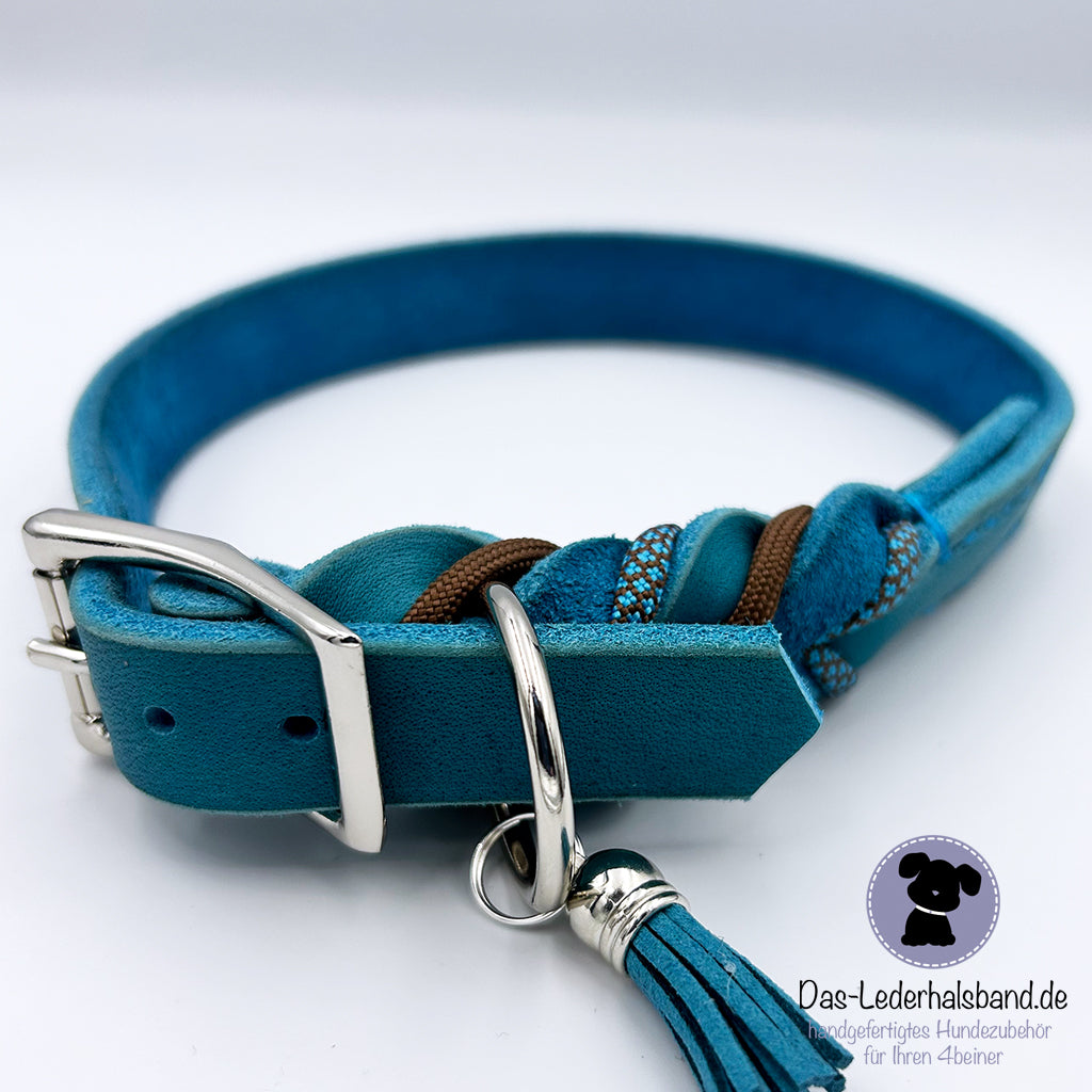 Fettlederhalshalsband PURE+ in türkis mit Paracord - in 4 Größen erhältlich