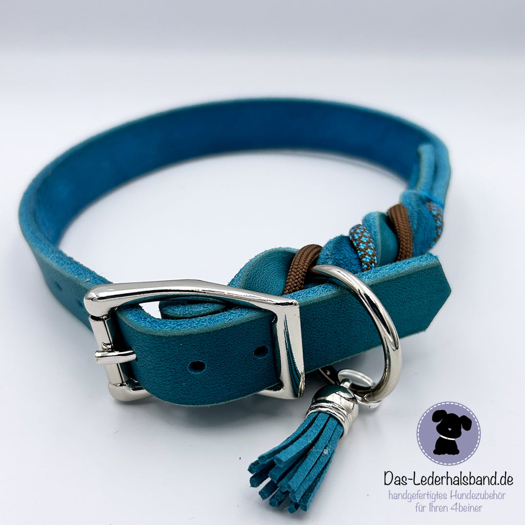 Fettlederhalshalsband PURE+ in türkis mit Paracord - in 4 Größen erhältlich