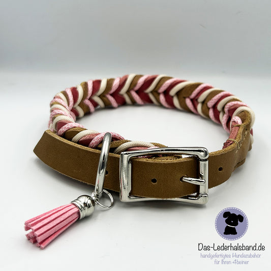 Fettlederhalsband mit Paracord in cognac-altrosa | Deluxe Edition