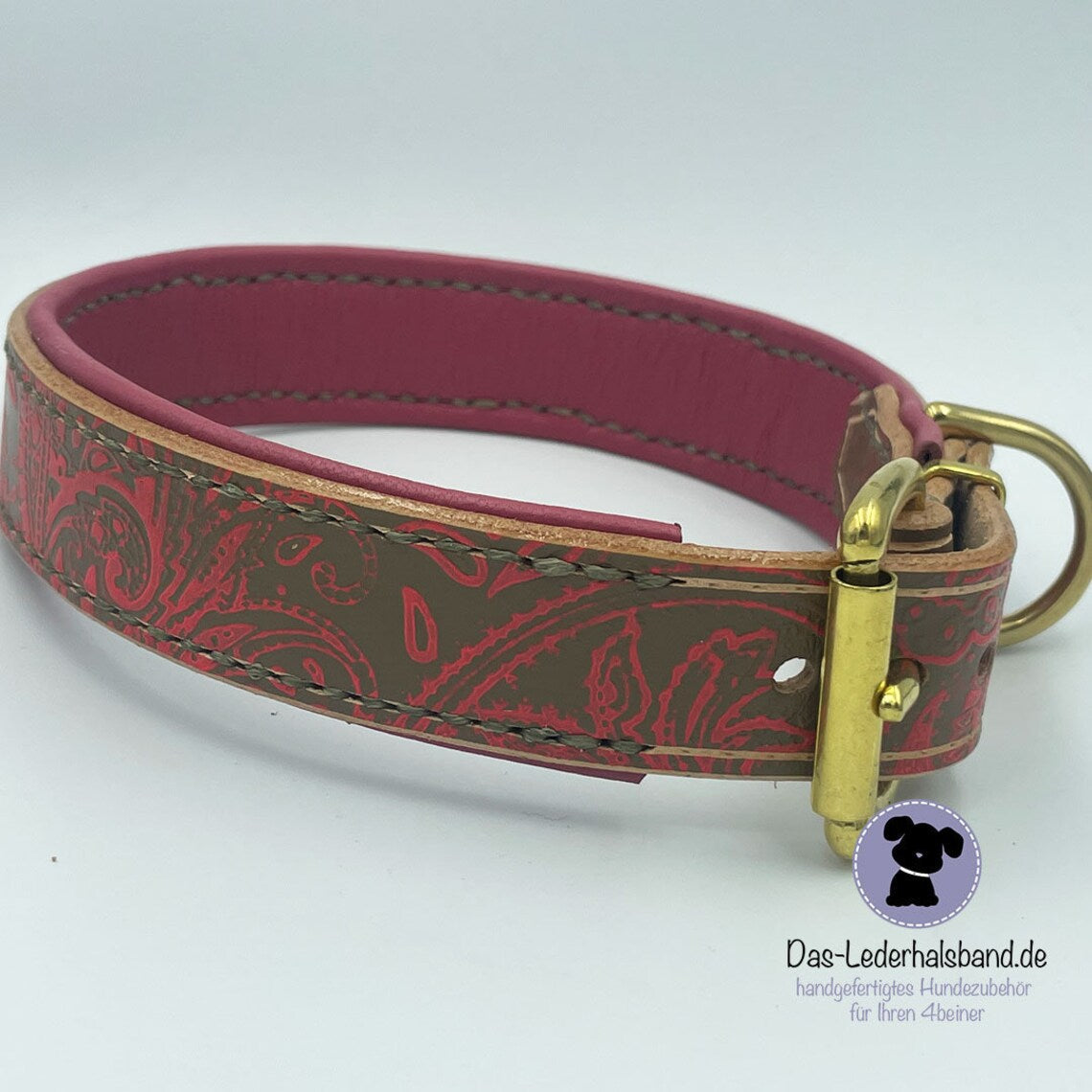 Unikat - geprägtes Lederhalsband 46-50cm - taupe-rosa