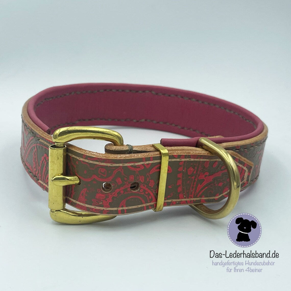 Unikat - geprägtes Lederhalsband 41-44cm - taupe-rosa
