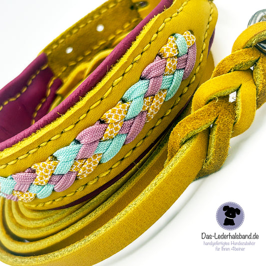 Fettlederhalsband mit Aufflechtung "Candy Curry"