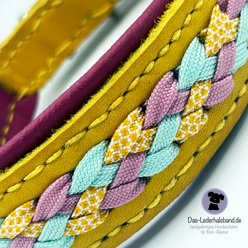 Fettlederhalsband mit Aufflechtung "Candy Curry"
