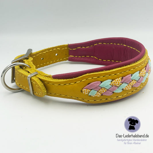 Fettlederhalsband mit Aufflechtung "Candy Curry"