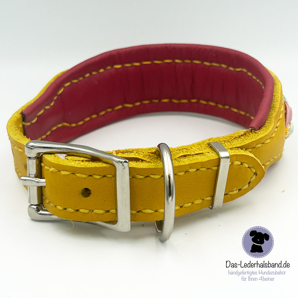 Fettlederhalsband mit Aufflechtung "Candy Curry"