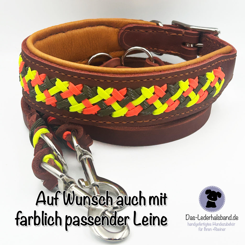 Fettlederhalsband mit Aufflechtung "Mint"