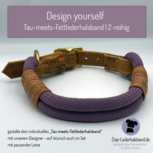 Tau meets Fettlederhalsband 2reihig - auch als Set | Design yourself