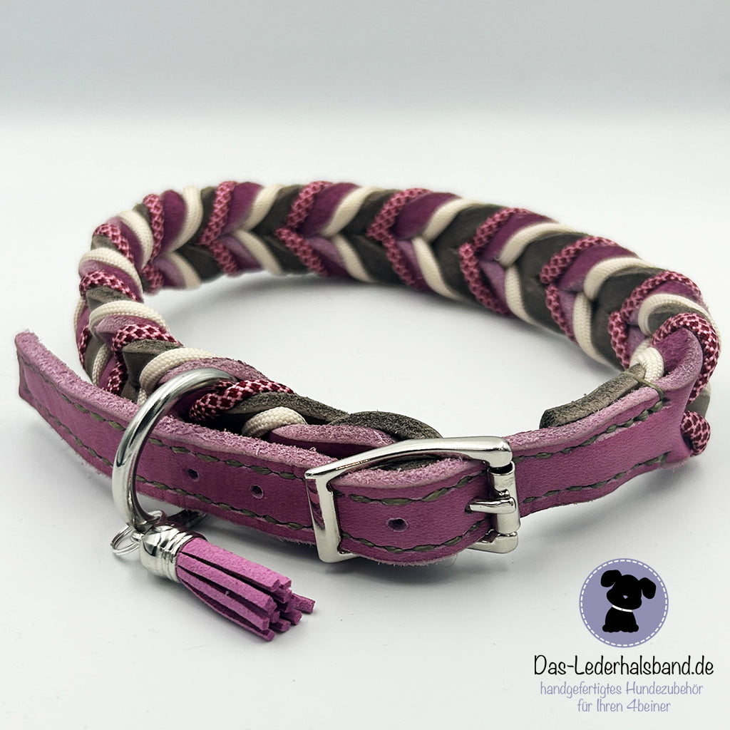 Fettlederhalsband mit Paracord Schlamm-Wilde Mauve | Deluxe Edition