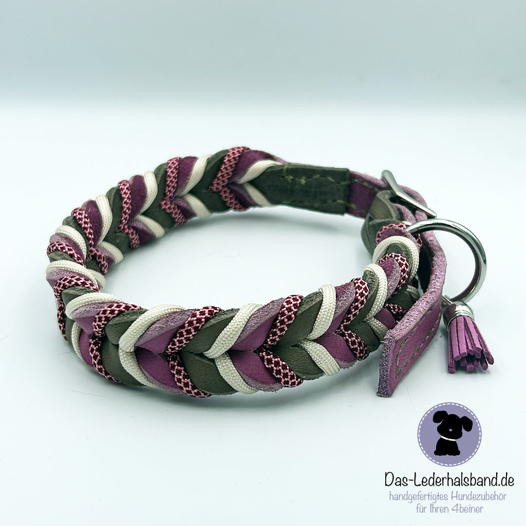 Fettlederhalsband mit Paracord Schlamm-Wilde Mauve | Deluxe Edition