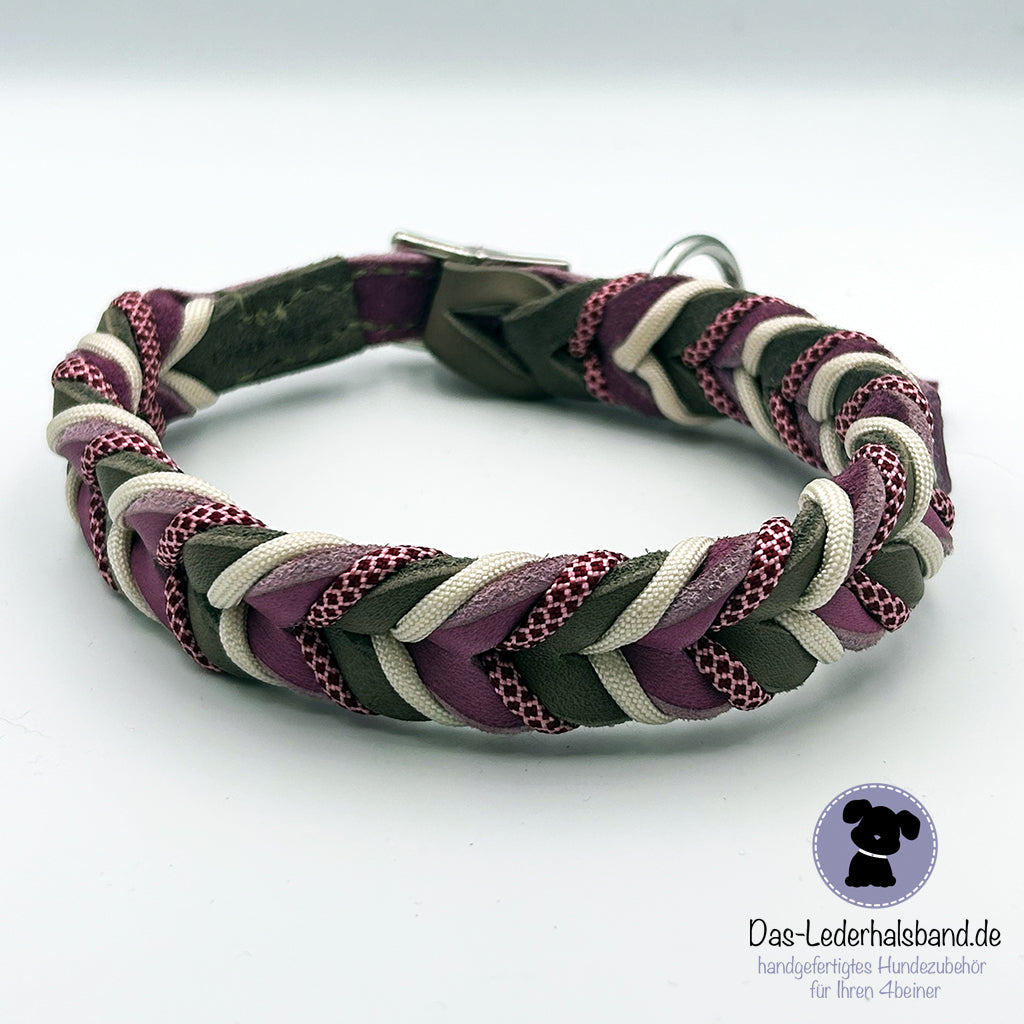Fettlederhalsband mit Paracord Schlamm-Wilde Mauve | Deluxe Edition