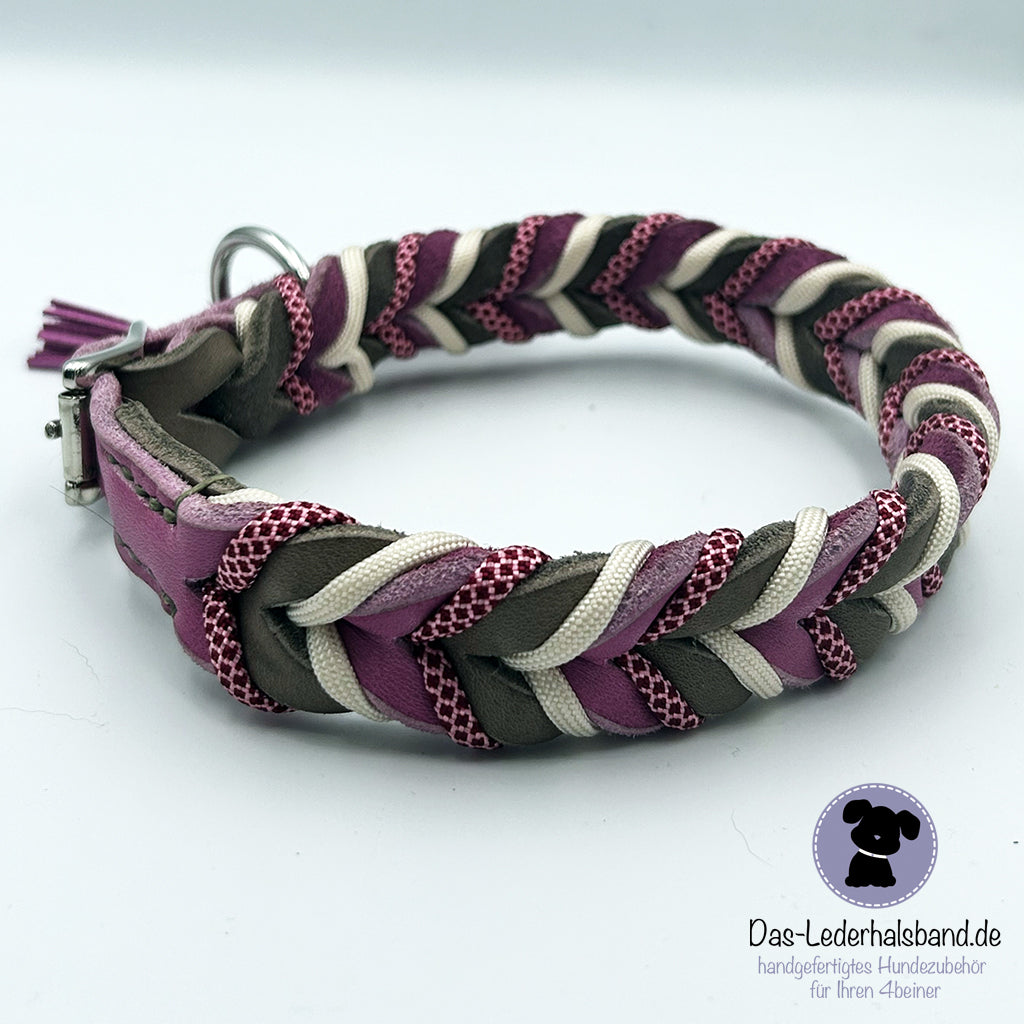 Fettlederhalsband mit Paracord Schlamm-Wilde Mauve | Deluxe Edition