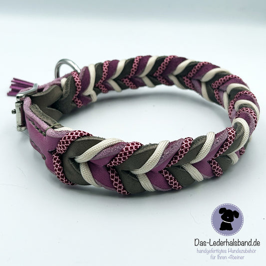 Fettlederhalsband mit Paracord Schlamm-Wilde Mauve | Deluxe Edition