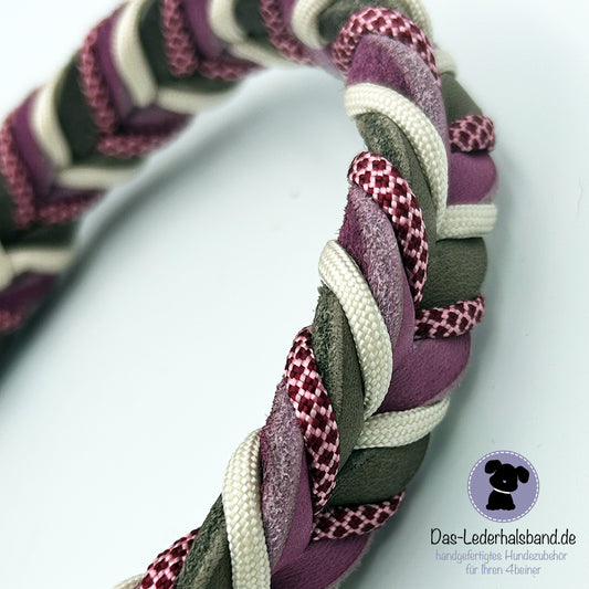 Unikat - Fettlederhalsband mit Paracord Schlamm-Wilde Mauve - 36-41cm