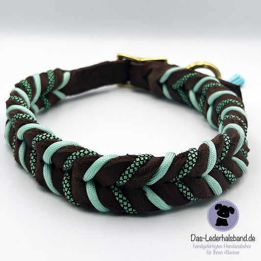 Fettlederhalsband mit Paracord schoko-mint | Deluxe Edition