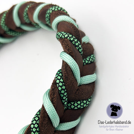 Fettlederhalsband mit Paracord schoko-mint | Deluxe Edition