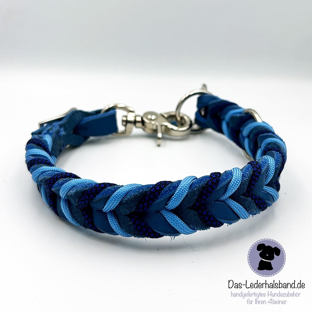 Fettlederhalsband mit Paracord Azurblau-dunkelblau | Deluxe Edition