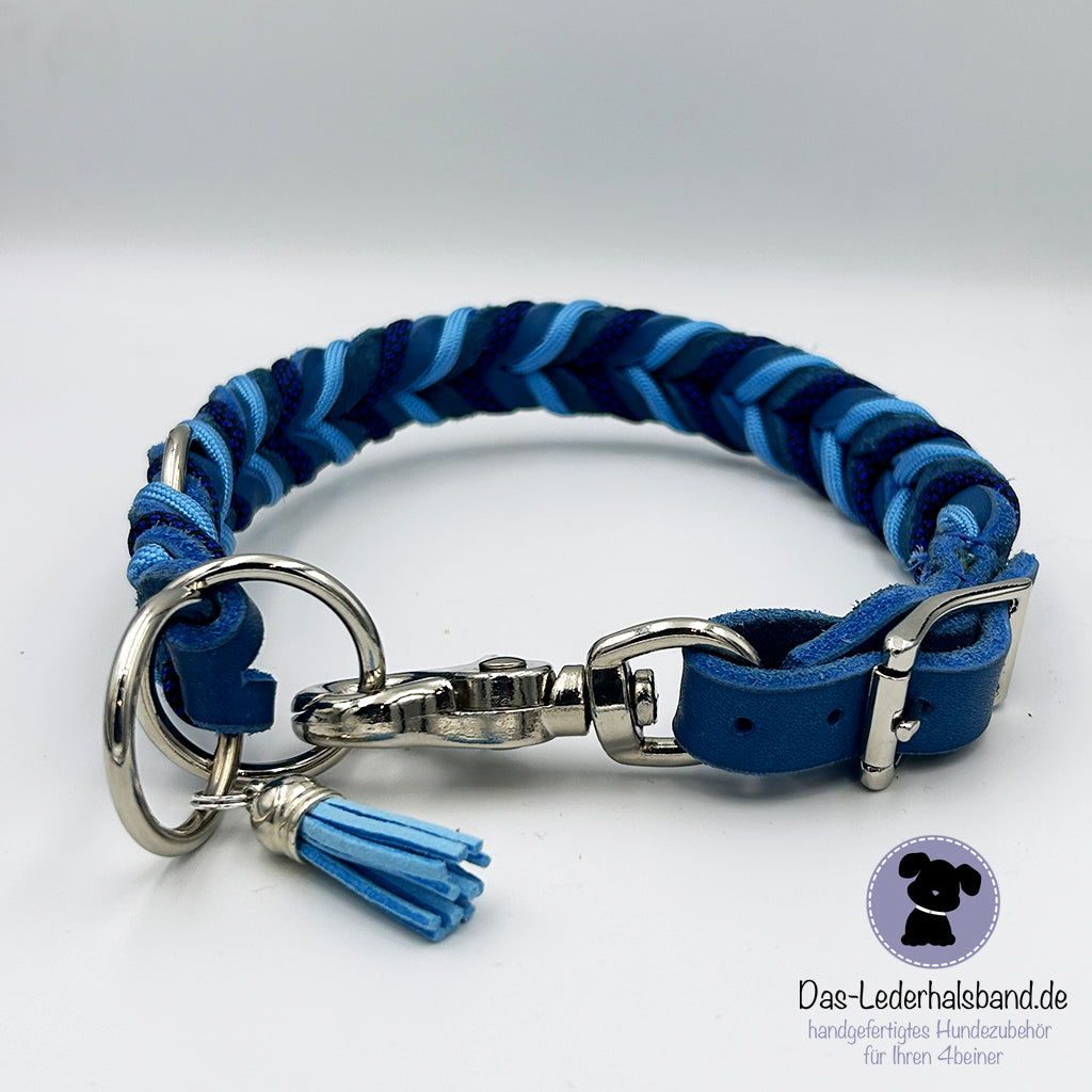 Fettlederhalsband mit Paracord Azurblau-dunkelblau | Deluxe Edition
