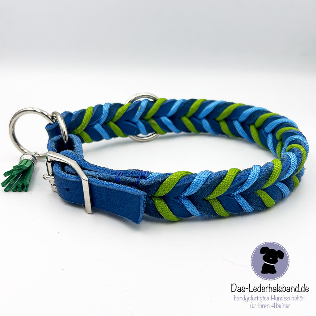 Fettlederhalsband mit Paracord Azurblau-grün-blue | Deluxe Edition