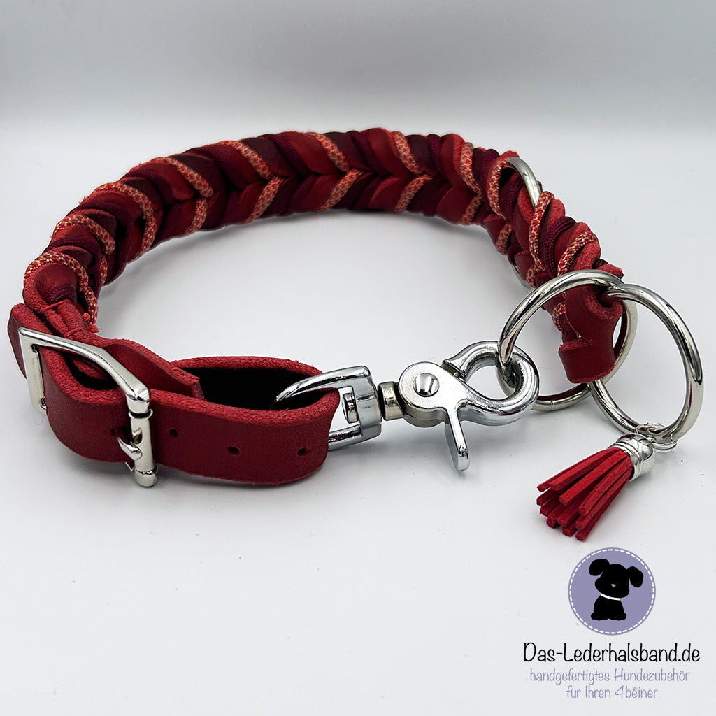 Fettlederhalsband mit Paracord rot | Deluxe Edition
