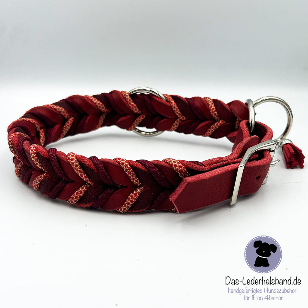 Fettlederhalsband mit Paracord rot | Deluxe Edition