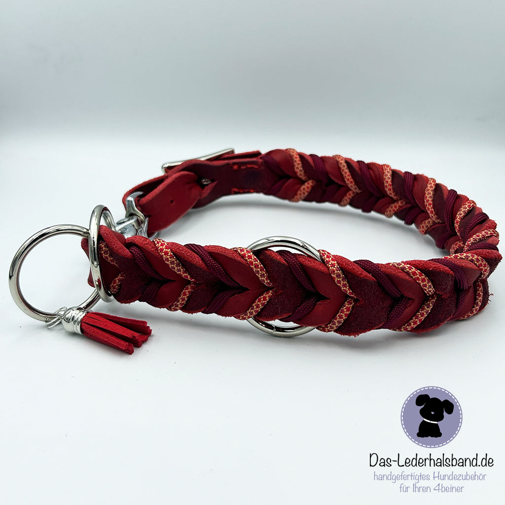 Fettlederhalsband mit Paracord rot | Deluxe Edition