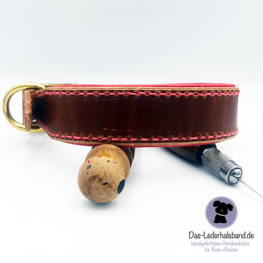 Echtlederhalsband braun-pink