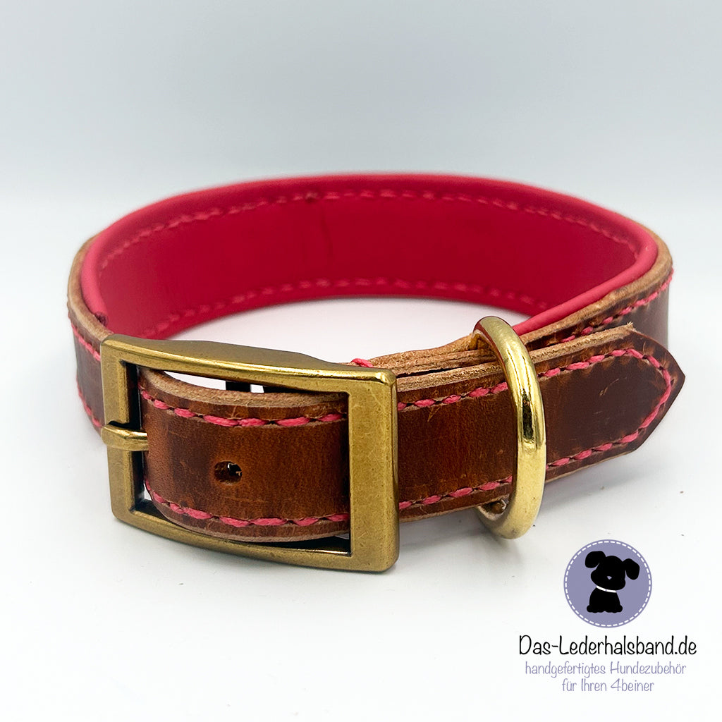 Echtlederhalsband braun-pink