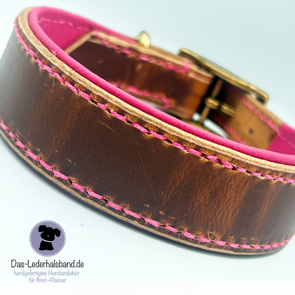 Echtlederhalsband braun-pink