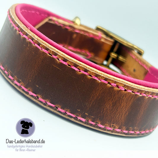 Echtlederhalsband braun-pink