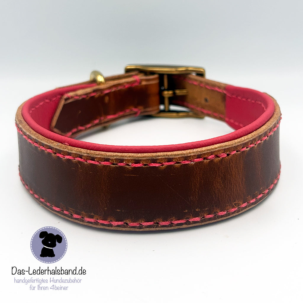 Echtlederhalsband braun-pink