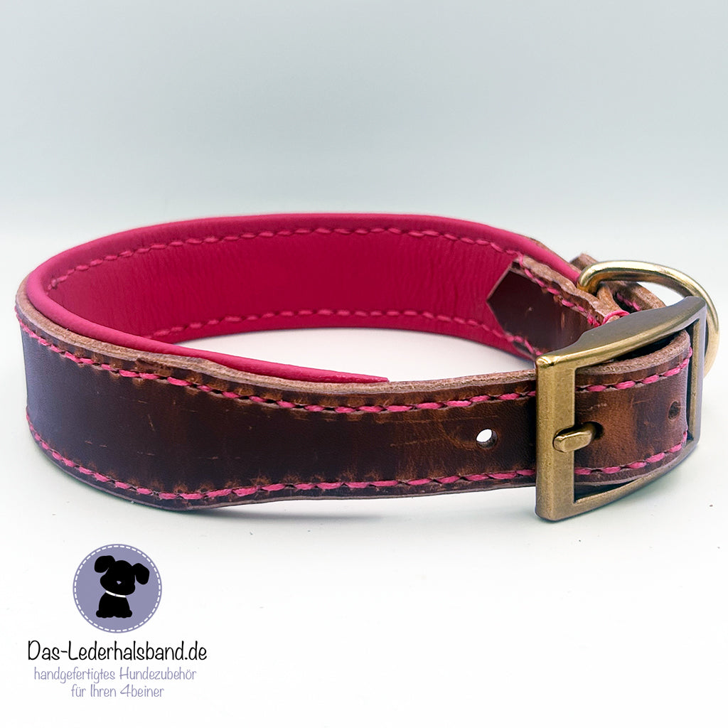 Echtlederhalsband braun-pink