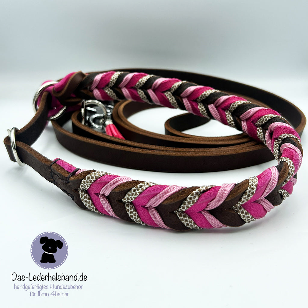 Retrieverleine mit Paracord | Deluxe - Schoko-Pink