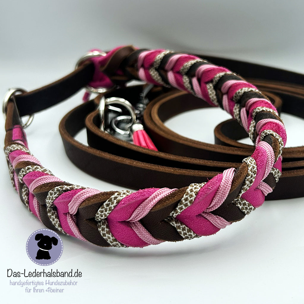 Retrieverleine mit Paracord | Deluxe - Schoko-Pink