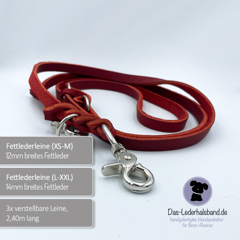 Set | Fettlederhalsband mit Leine PURE in dunkelgruen