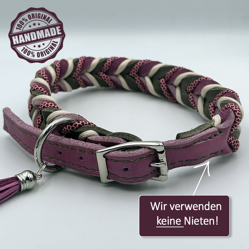 Fettlederhalsband mit Paracord schoko-grün | Deluxe Edition