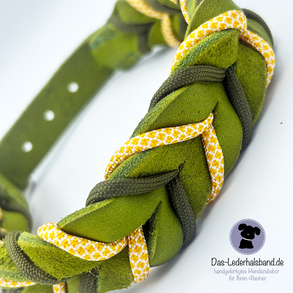 Fettlederhalsband mit Paracord in Kiwi-Honeypot | Deluxe Edition