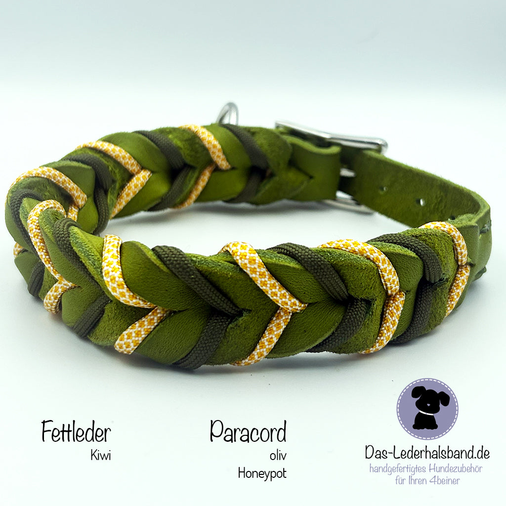 Fettlederhalsband mit Paracord in Kiwi-Honeypot | Deluxe Edition