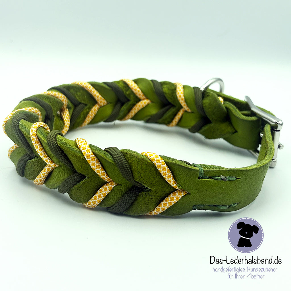 Fettlederhalsband mit Paracord in Kiwi-Honeypot | Deluxe Edition