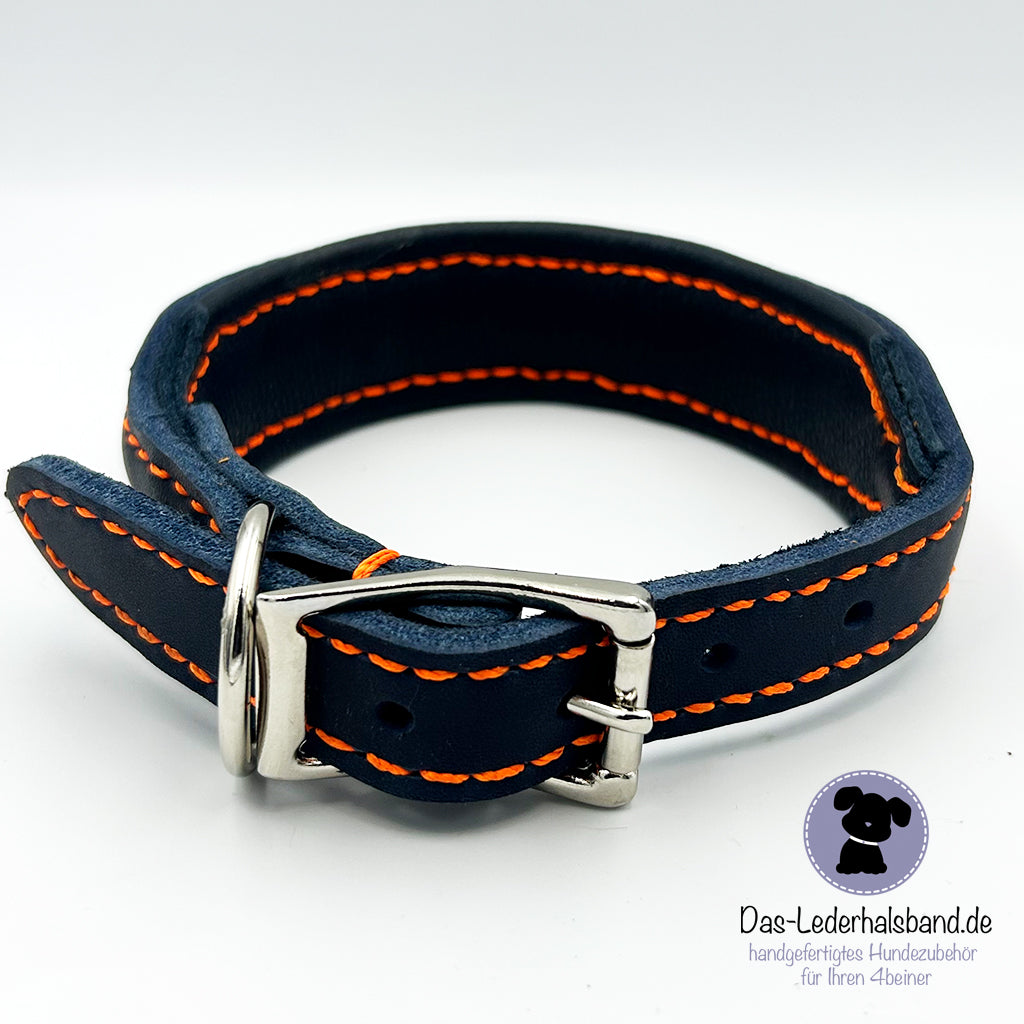 Fettlederhalsband mit Aufflechtung "Nemo" dunkelblau