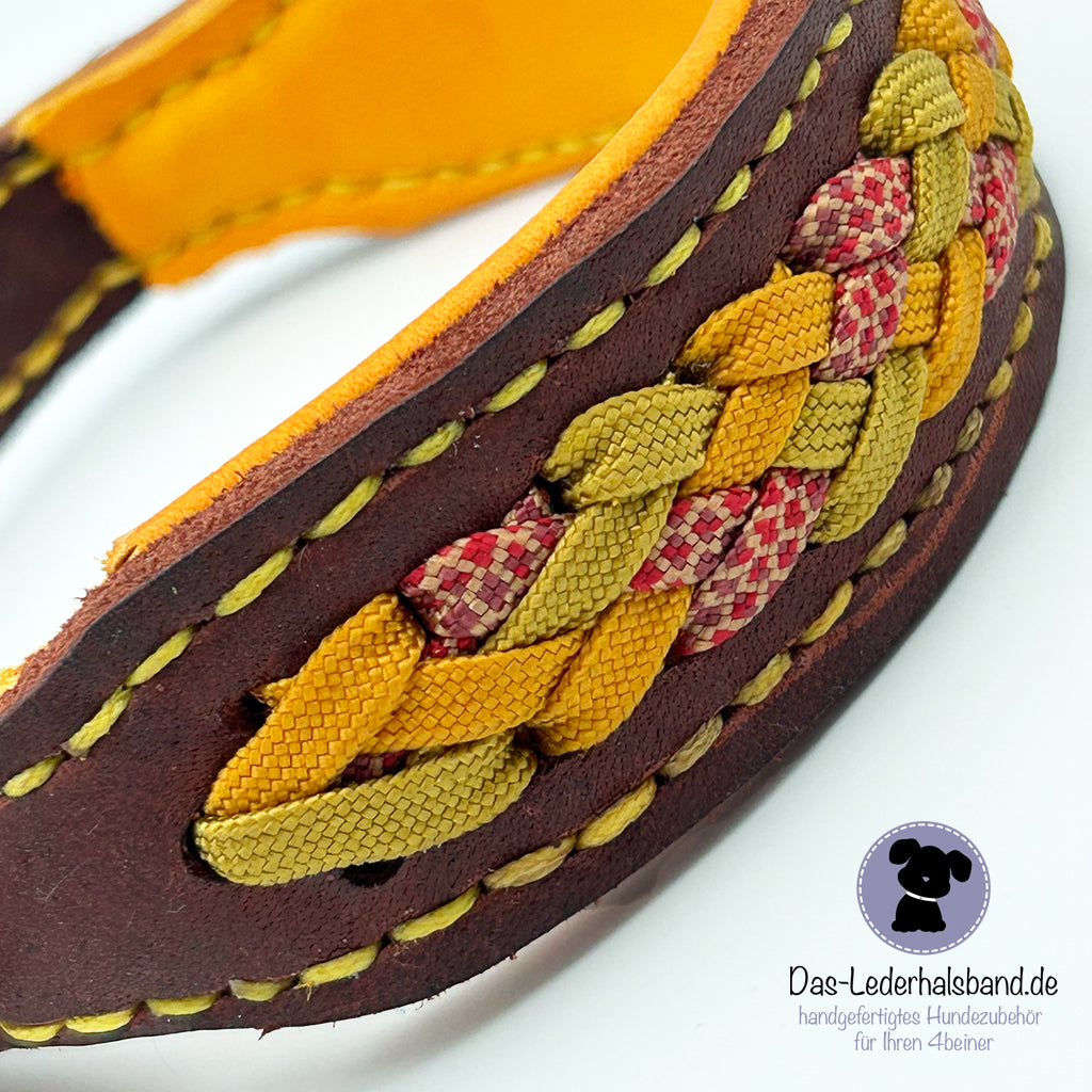 Fettlederhalsband mit Aufflechtung "Herbst" rostrot