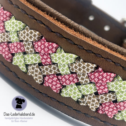 Fettlederhalsband mit Aufflechtung "Schoko"