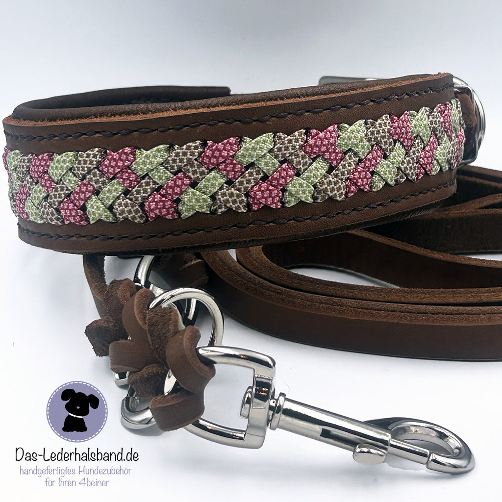Fettlederhalsband mit Aufflechtung "Schoko"