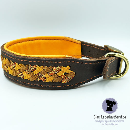 Fettlederhalsband mit Aufflechtung "Herbst" schoko