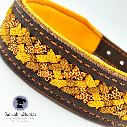 Fettlederhalsband mit Aufflechtung "Herbst" schoko