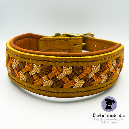 Fettlederhalsband mit Aufflechtung -herbst currygelb Ansicht von vorne
