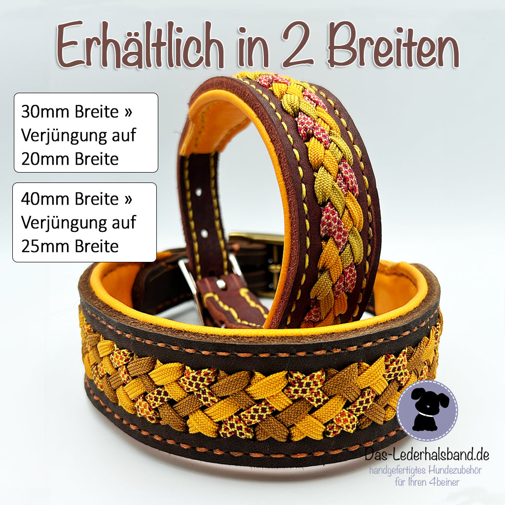 Fettlederhalsband mit Aufflechtung "Herbst" rostrot