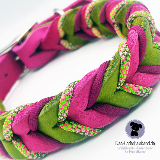 Fettlederhalsband Frühling mit Paracord | Deluxe Edition