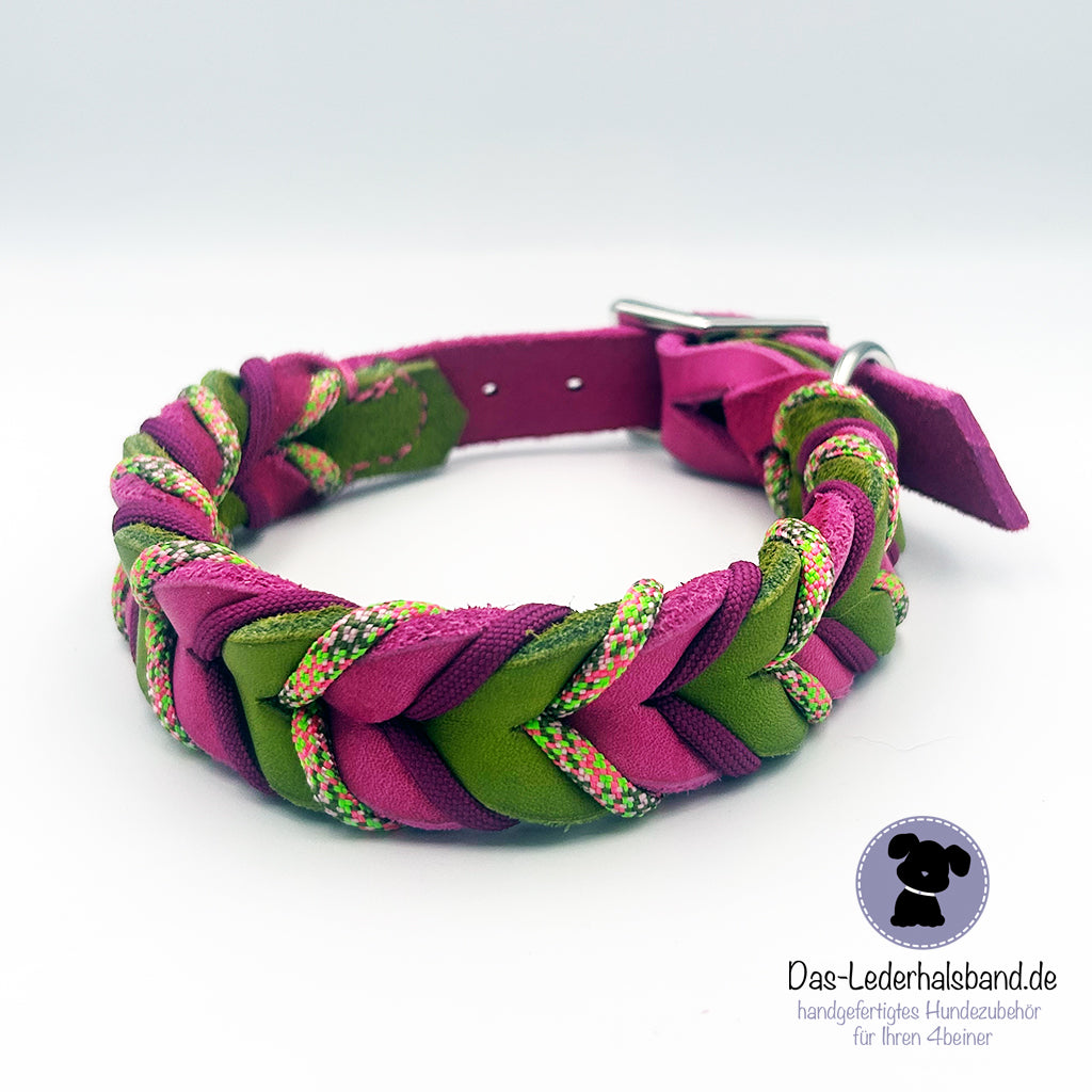 Fettlederhalsband Frühling mit Paracord | Deluxe Edition