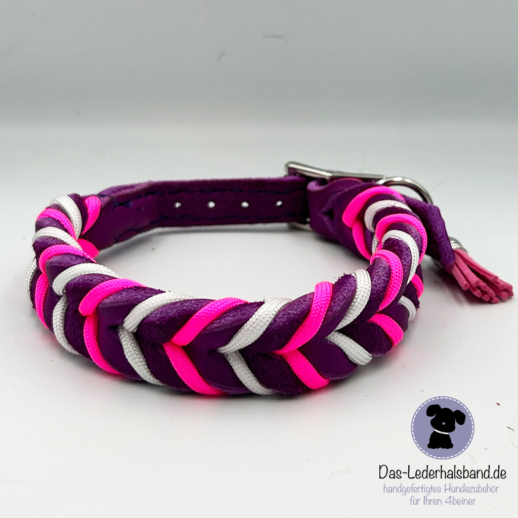 Fettlederhalsband mit Paracord purpur | Deluxe Edition