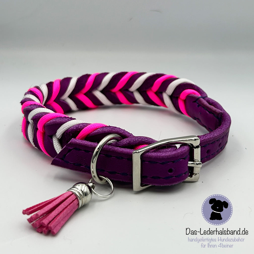 Fettlederhalsband mit Paracord purpur | Deluxe Edition